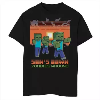Футболка Minecraft Sun's Down Zombies вокруг портрета с графическим рисунком для мальчиков 8–20 лет Licensed Character, черный
