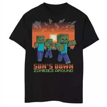 Футболка Minecraft Sun's Down Zombies вокруг портрета с графическим рисунком для мальчиков 8–20 лет Licensed Character