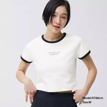 Футболка-мини GU с принтом в тон, белый