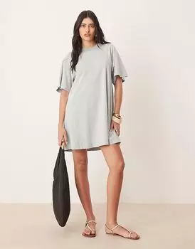 Футболка-мини-платье ASOS DESIGN цвета стираный синий