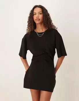 Футболка мини-платье ASOS DESIGN с перекрученным спереди черного цвета