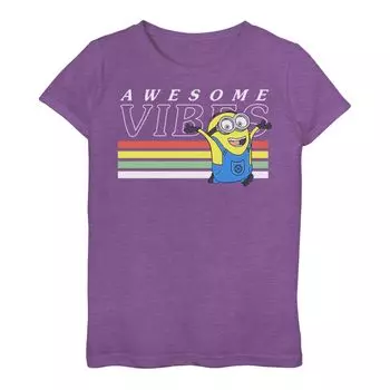 Футболка «Minions» для девочек от 3 до 16 лет с надписью «Awesome Vibes» Dave Licensed Character