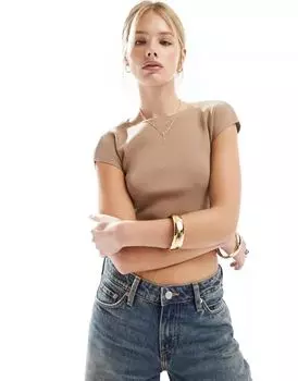 Футболка Miss Selfridge из плотной трикотажной ткани темно-серого цвета с втачными рукавами