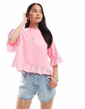 Футболка Miss Selfridge с оборкой по подолу светло-розового цвета
