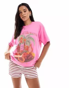 Футболка Miss Selfridge с принтом «Летние тропические радости» розового цвета