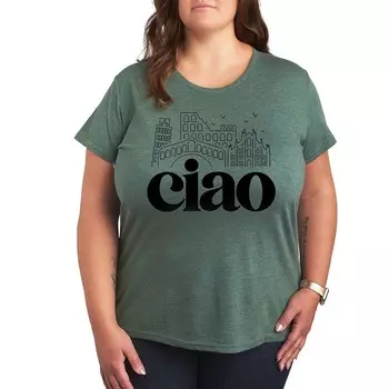 Футболка Missy Plus Size Ciao Italy Landmarks с графическим рисунком Licensed Character, цвет Heather Green