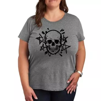 Футболка Missy Plus Size с рисунком черепа и звезд Licensed Character, цвет Heather Gray