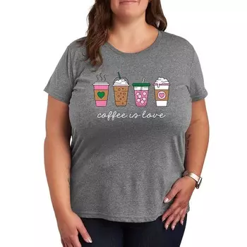 Футболка Missy Plus Size с рисунком Coffee Is Love Licensed Character, цвет Heather Gray
