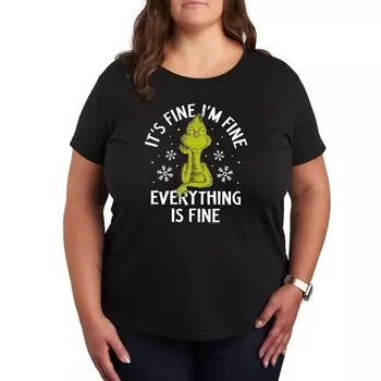 Футболка Missy Plus Size с рисунком «Доктор Сьюз Гринч» It’s Fine I’m Fine Licensed Character, черный