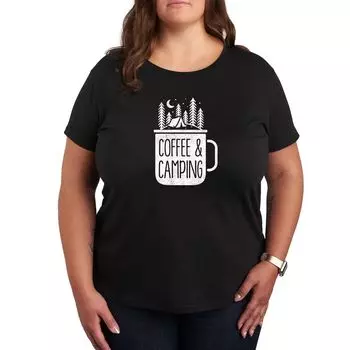 Футболка Missy Plus Size с рисунком кофе и кемпинга Licensed Character, черный
