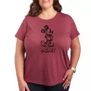Футболка Missy Plus Size с рисунком Микки Диснея Licensed Character, темно-красный