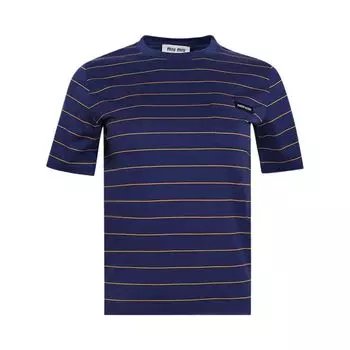 Футболка Miu Miu Stripe Tee 'Ink Blue/Topaz', синий