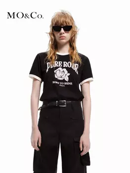 Футболка Moco 2024 Rose с короткими рукавами и контрастным принтом, черный