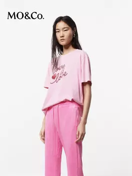 Футболка Moco 2024 с короткими рукавами и принтом, розовый