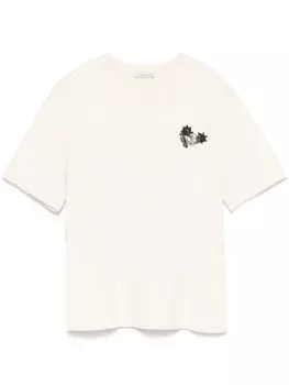 Футболка Moncler из хлопка с ручной вышивкой бисером, нейтральный