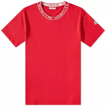 Футболка Moncler в рубчик с логотипом, красный