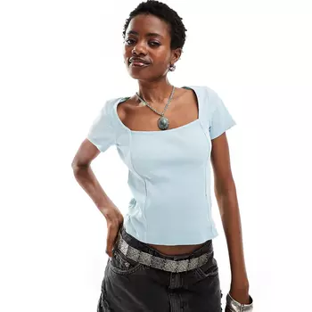 Футболка Monki Square Neck Panelled, светло-синий