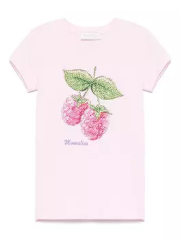 Футболка Monnalisa малинового цвета, украшенная стразами, розовый