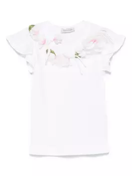 Футболка Monnalisa с цветочной аппликацией, белый