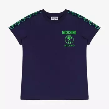 Футболка Moschino-Milano Logo + Monogram Tape-HMM03V-LBA10-40016-Синий Темно-синий, мультиколор