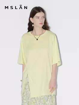 Футболка Mslan с боковыми разрезами, серый / зеленый