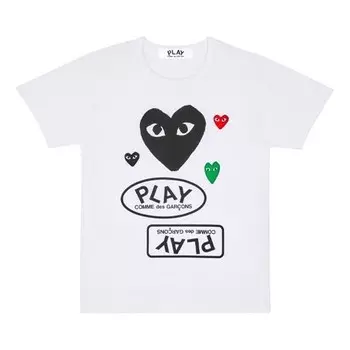 Футболка multi heart t-shirt 'white black' Comme Des Garcons Play, белый