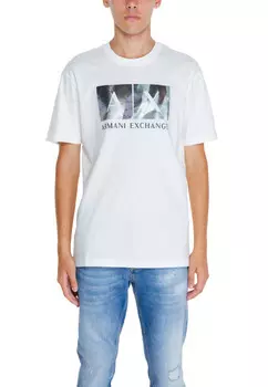 Футболка мужская Armani Exchange с серебристым принтом, белый