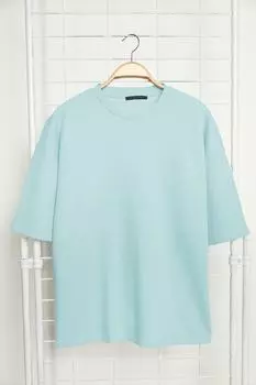 Футболка мужская базовая Trendyol с круглым вырезом и короткими рукавами с текстурой, мятный