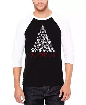 Футболка мужская бейсбольная Paw Christmas Tree с принтом в виде реглана LA Pop Art, черный