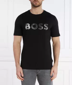 Футболка мужская Boss Orange с серебристым логотипом, черный