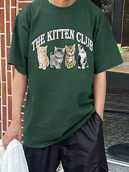 Футболка мужская Dazy с короткими рукавами и принтом кошек и букв, зеленый