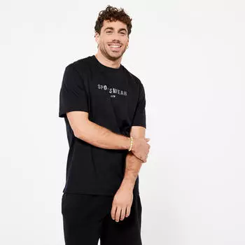 Футболка мужская - Essentials 500 с принтом черная DOMYOS, цвет schwarz