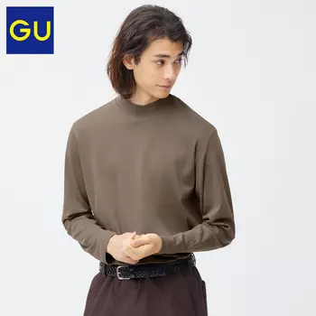 Футболка мужская GU с высоким воротником, коричневый