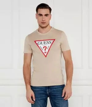 Футболка мужская Guess Jeans облегающего кроя с большим логотипом бренда, бежевый