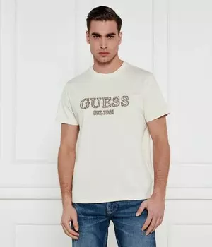 Футболка мужская Guess Jeans с надписью с узором, экрю