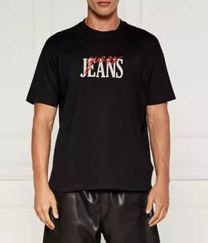 Футболка мужская Guess Jeans свободного кроя с надписью, черный