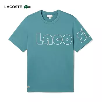 Футболка мужская хлопковая Lacoste с короткими рукавами и буквенным принтом, синий