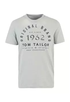 Футболка мужская, хлопок, фирменная надпись TOM TAILOR, цвет Ice Blue
