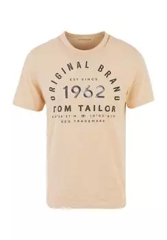 Футболка мужская, хлопок, фирменная надпись TOM TAILOR, цвет Orange Whit