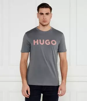 Футболка мужская Hugo хлопковая с большим логотипом бренда, серый