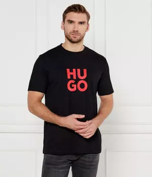 Футболка мужская Hugo хлопковая с логотипом бренда, черный