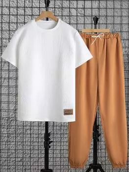 Футболка мужская и брюки в стиле пэчворк, белый