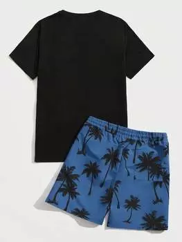 Футболка мужская и шорты Manfinity Chillmode с принтом пальм, темно-синий