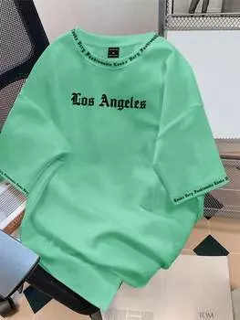 Футболка мужская Manfinity EMRG с круглым вырезом и принтом алфавита, зеленый