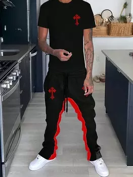 Футболка мужская Manfinity EMRG с перекрестным принтом, черный / красный