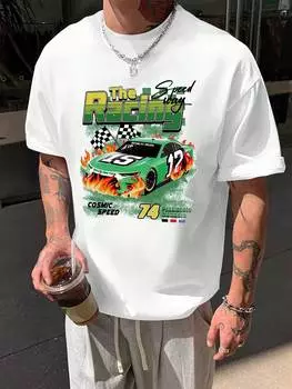 Футболка мужская Manfinity EMRG с принтом автомобилей и букв, белый