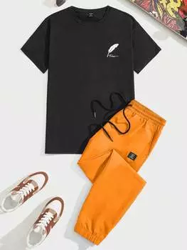 Футболка мужская Manfinity Homme и длинные брюки, черный / оранжевый