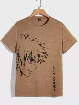 Футболка мужская Manfinity Hypemode с принтом персонажей аниме, песочный