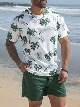 Футболка мужская Manfinity RSRT Plus и однотонные шорты, зеленый / белый