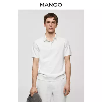 Футболка мужская Mango с лацканами, светло-серый